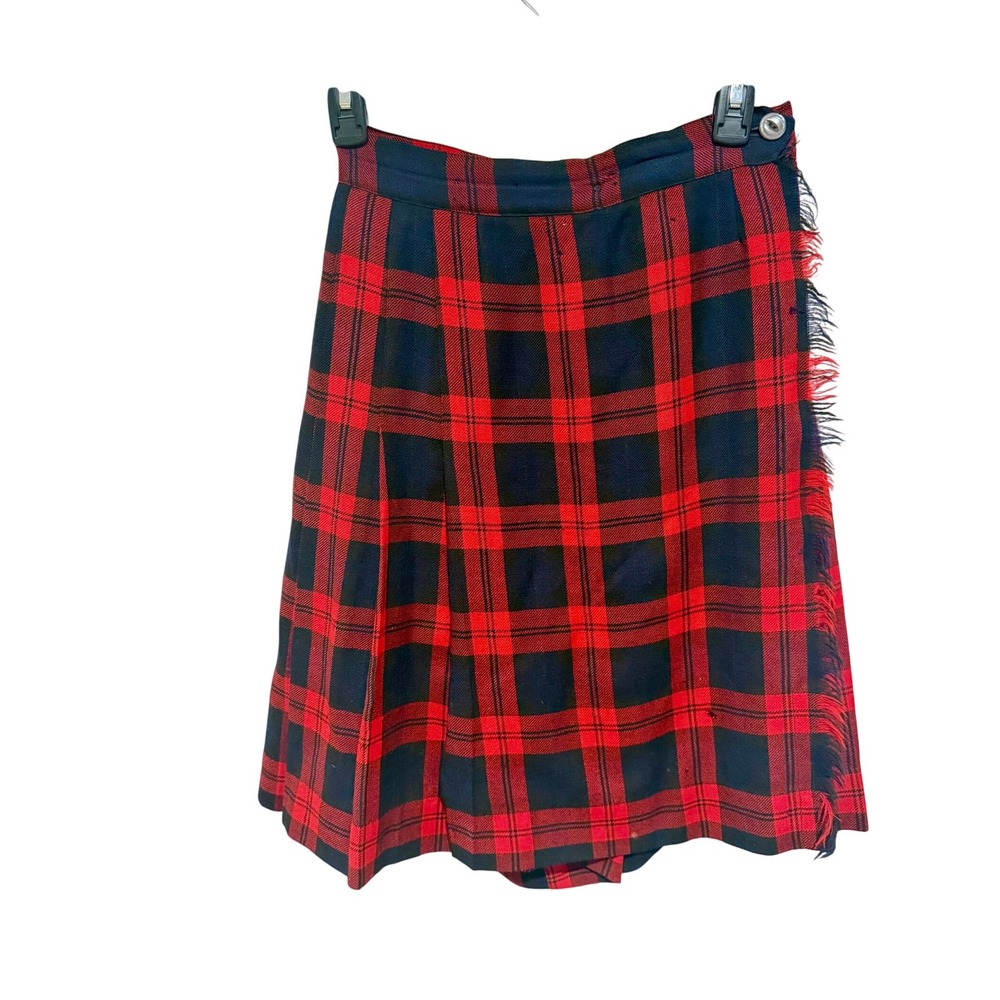 Vintage Abercrombie & Fitch Florence Walsh Plaid Fringe Kilt‎ Skort Red